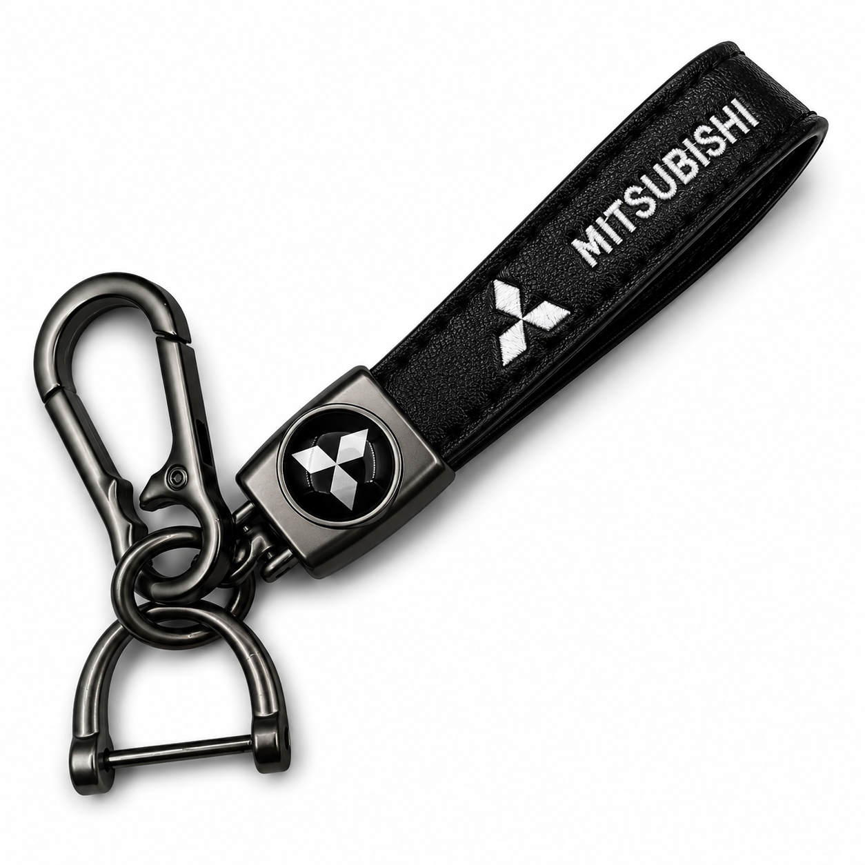 Mitsubishi Leather Keychain Premium Car Key Holder Luxury Metal Key Ring Automotive Accessories Gift for Mitsubishi Owners Men Women