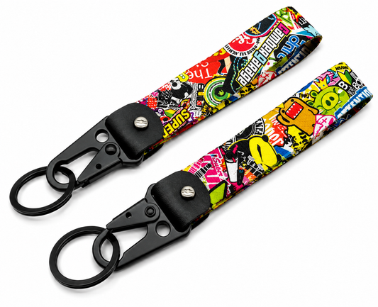 Colorful Sticker Bomb Wristlet Keychain