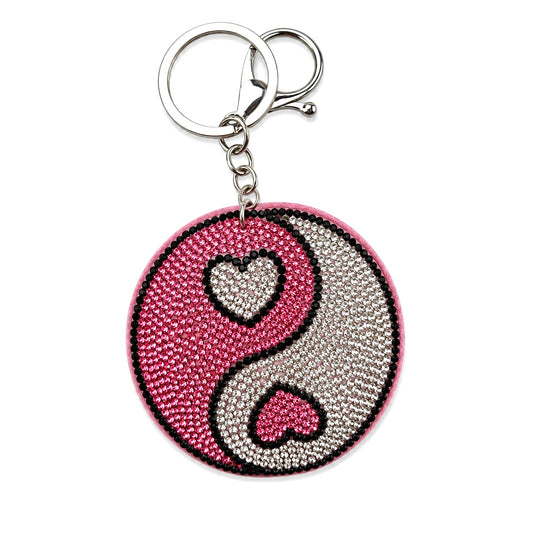 Pink yin and yang heart keychain charm