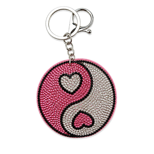 Pink yin and yang heart keychain charm